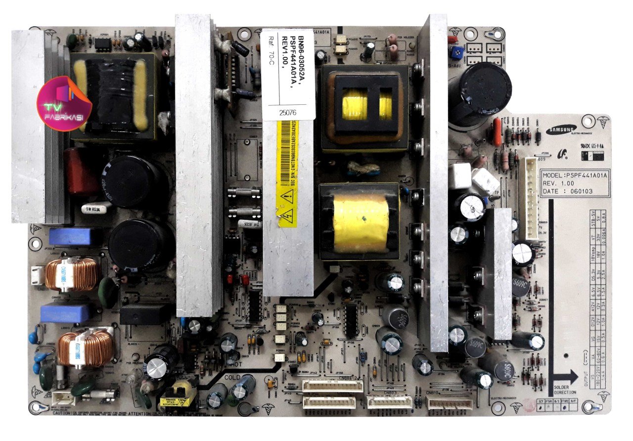 BN96-03052A , PSPF441A01A , REV1.00 , PS-42C7HD , PS42Q7HDX , PLAZMA , POWER BOARD , SAMSUNG BESLEME