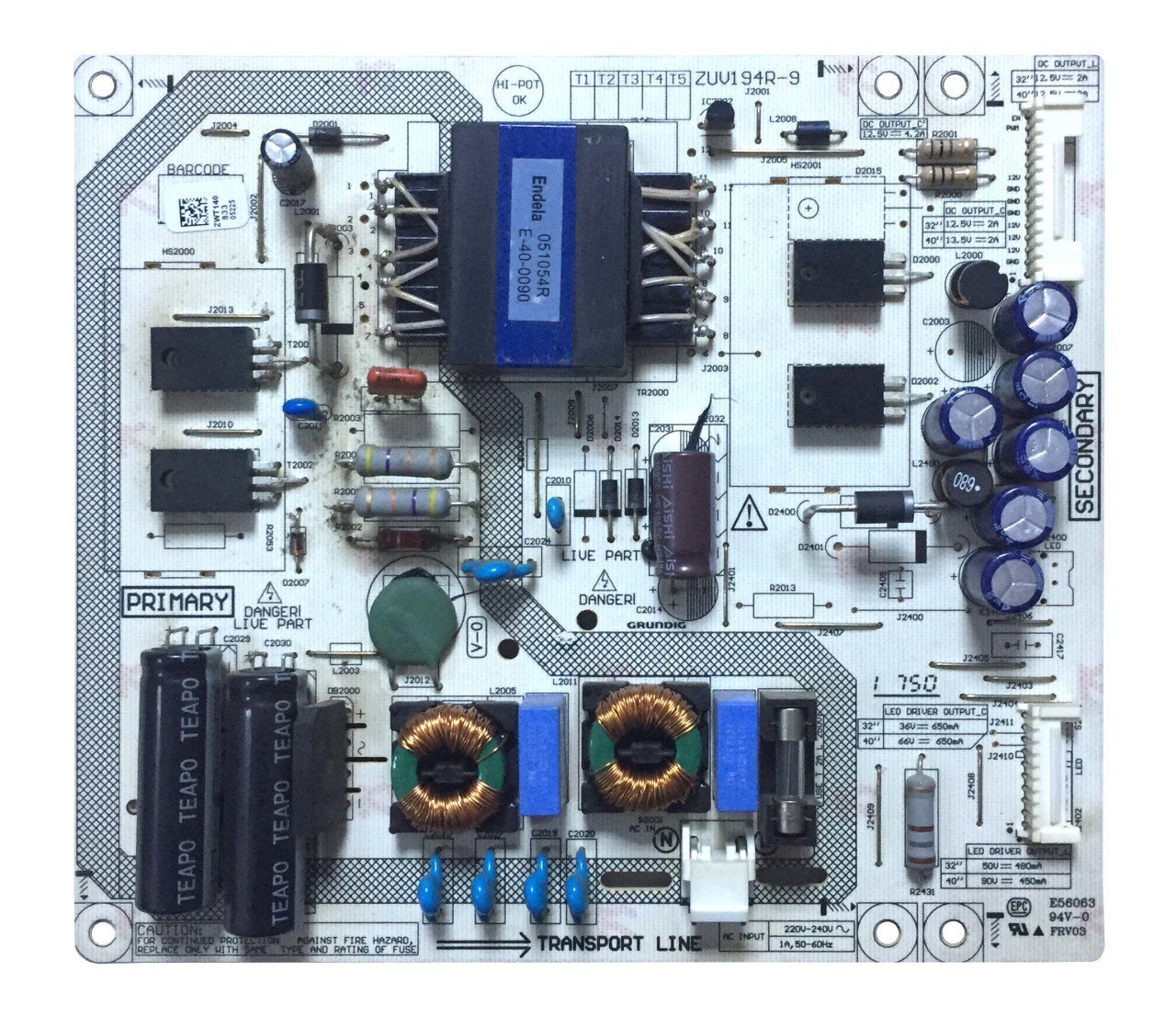 ZUV194R-9 , ZWT140 , B40L 5745 4B, Power Board , Arçelik Beko Besleme kart