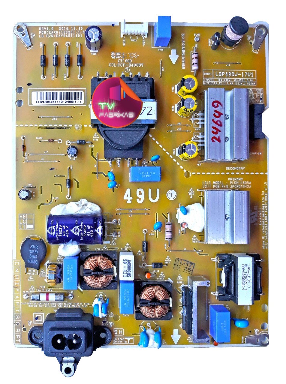 EAX67189201 , 1.6 , EAY64511101 , REV1.0 , POWER BOARD , LG BESLEME