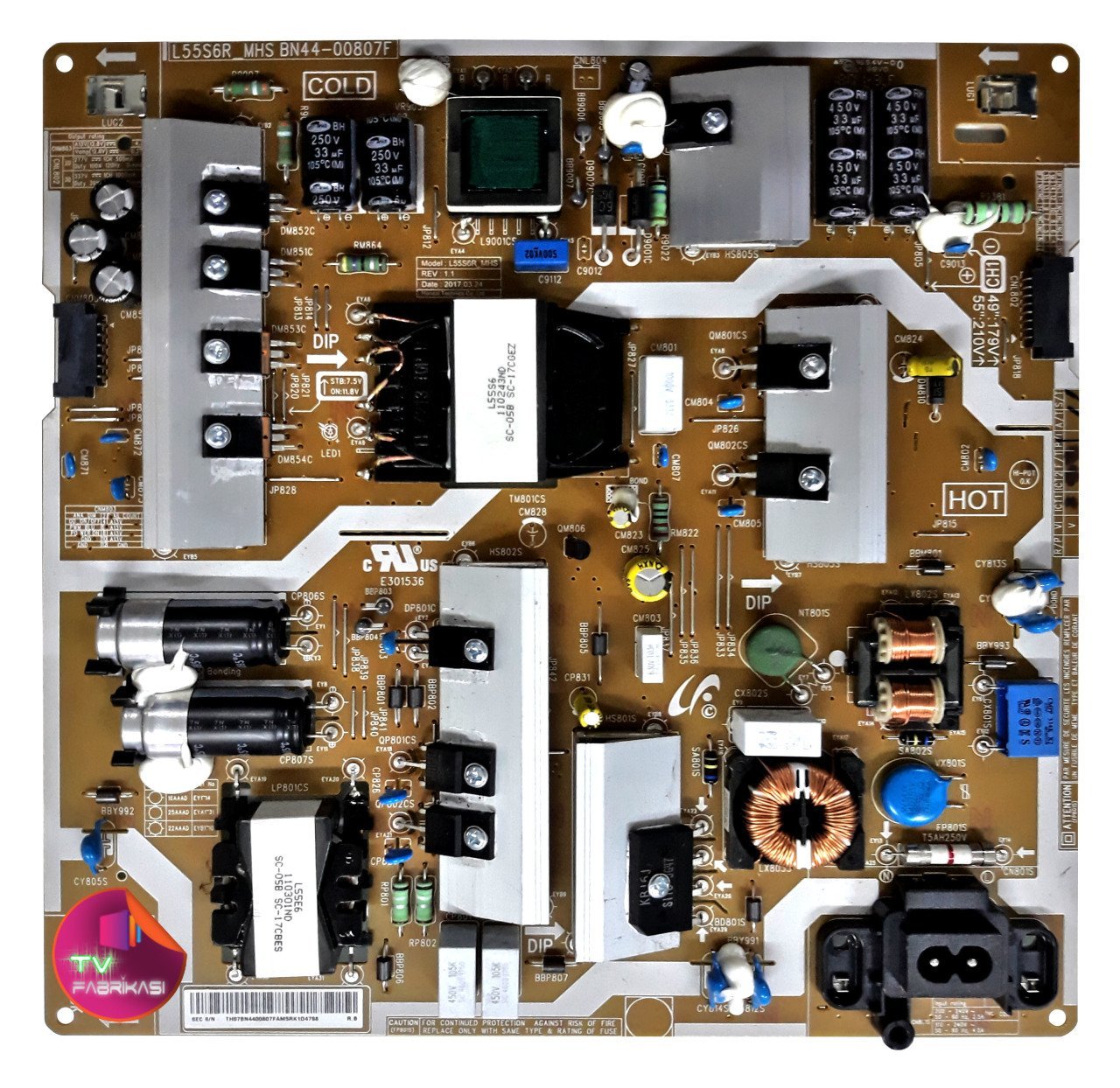 BN44-00807F , L55S6R_MHS , REV 1.1 , UE50MU6120K , UE49MU7350 , POWER BOARD , SAMSUNG BESLEME