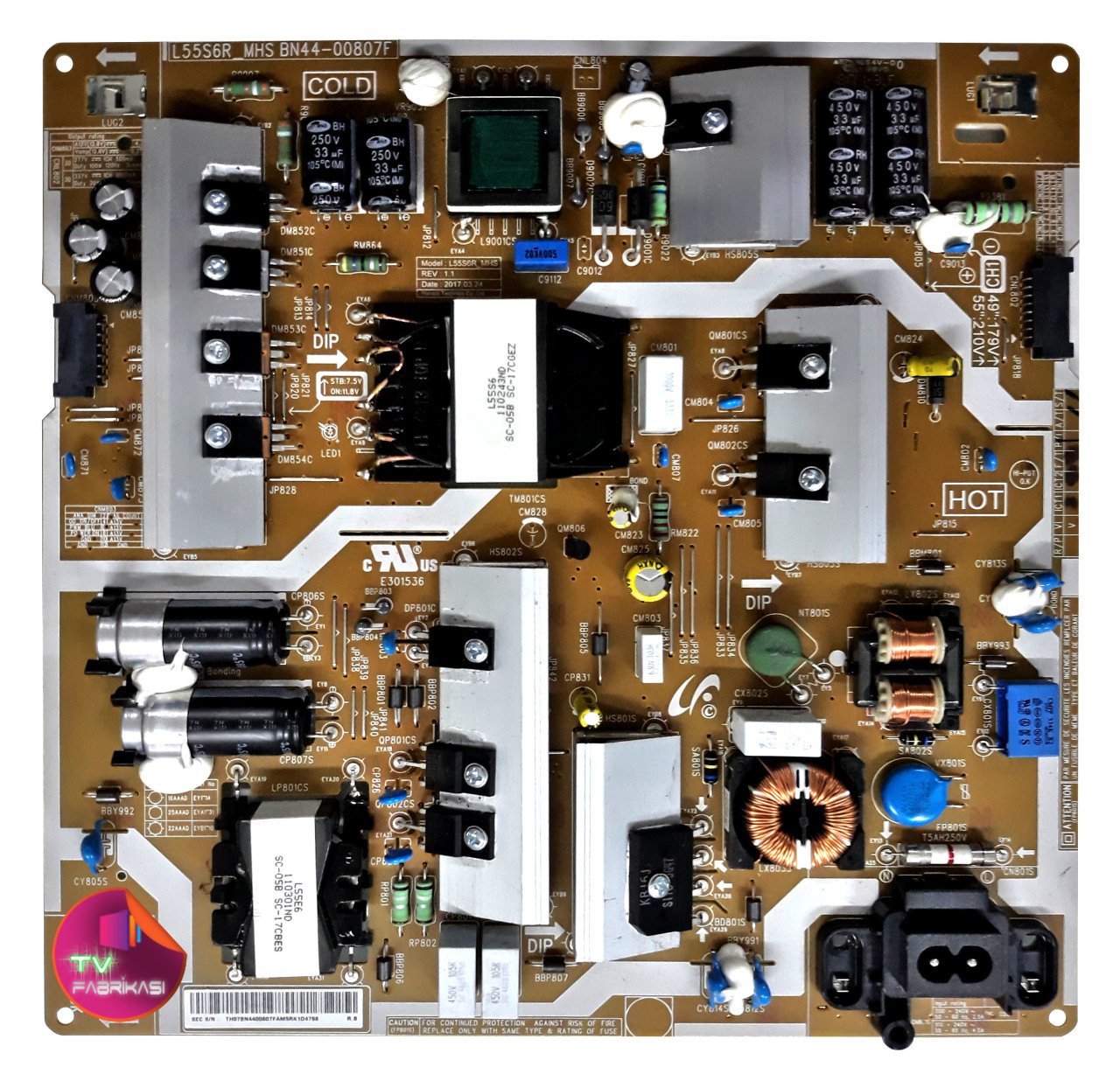 BN44-00807F , L55S6R_MHS , REV 1.1 , UE50MU6120K , UE49MU7350 , POWER BOARD , SAMSUNG BESLEME