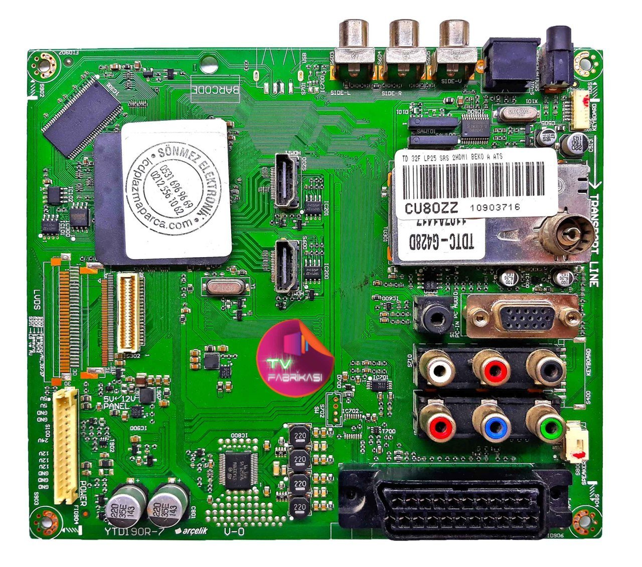YTD190R-7 V-0 , CU80ZZ , 32F LP25 , 2HDMI , ANAKART , ARÇELIK , MAIN BOARD