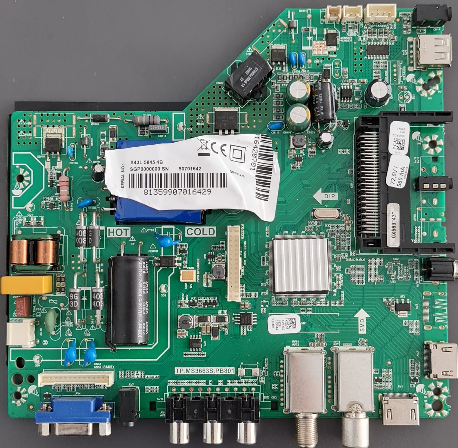 A43L5845 4B,TP.MS3663S.PB801,SLN190R,SGPAOZ,ARÇELİK,MAİN,BOARD