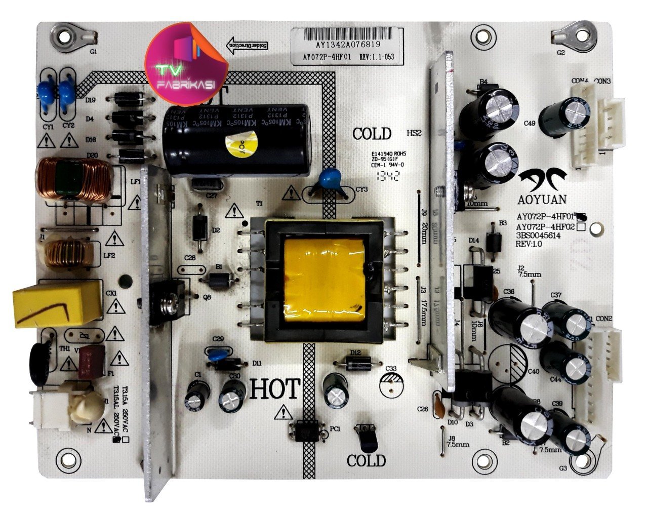 AY072P-4HF01 , 3BS0045614 , REV 1.0 , LTA320AP33 , SN032DLD12AT003-TM , POWER BOARD , SUNNY BESLEME